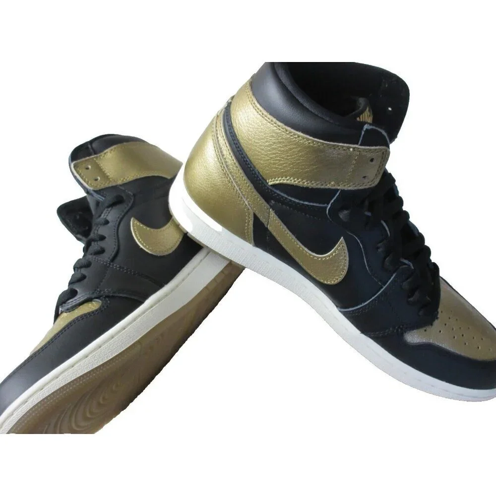 Nike Air Jordan 1 Men's Retro High OG Black Gold Leather Shoes Size 10 NEW